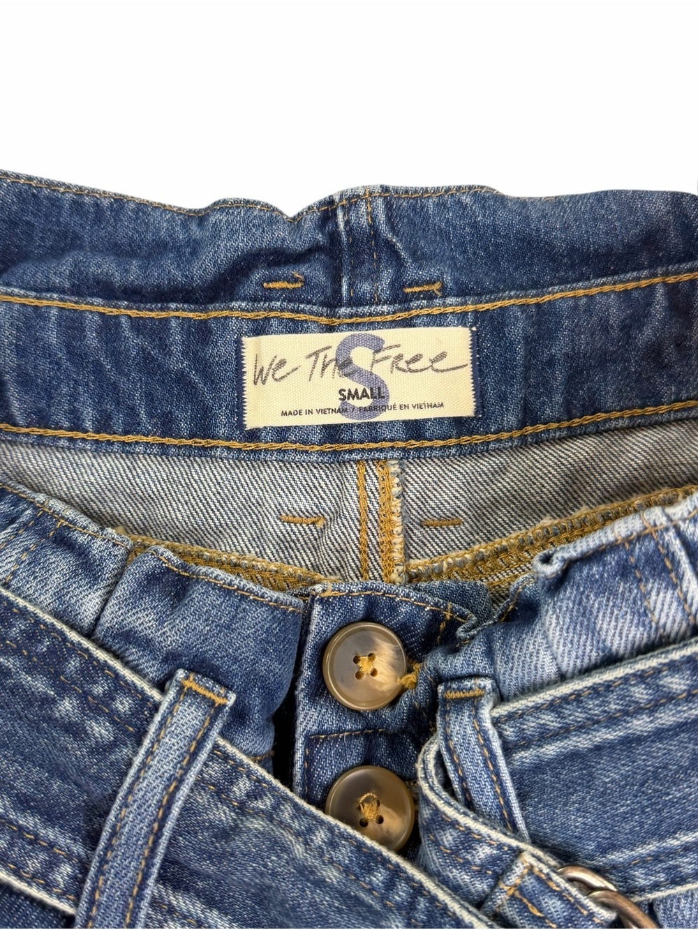 Free People We The Free Indigo Blue Paperbag Denim Shorts with Belt - Picture 3 of 5